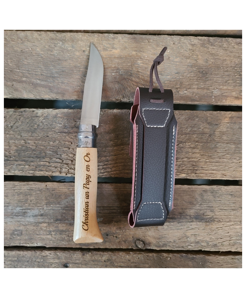 Couteau Opinel N°8 Custom Avec Manche En Corne De Buffle - Fait Main, étui Cuir Offert, Neuf